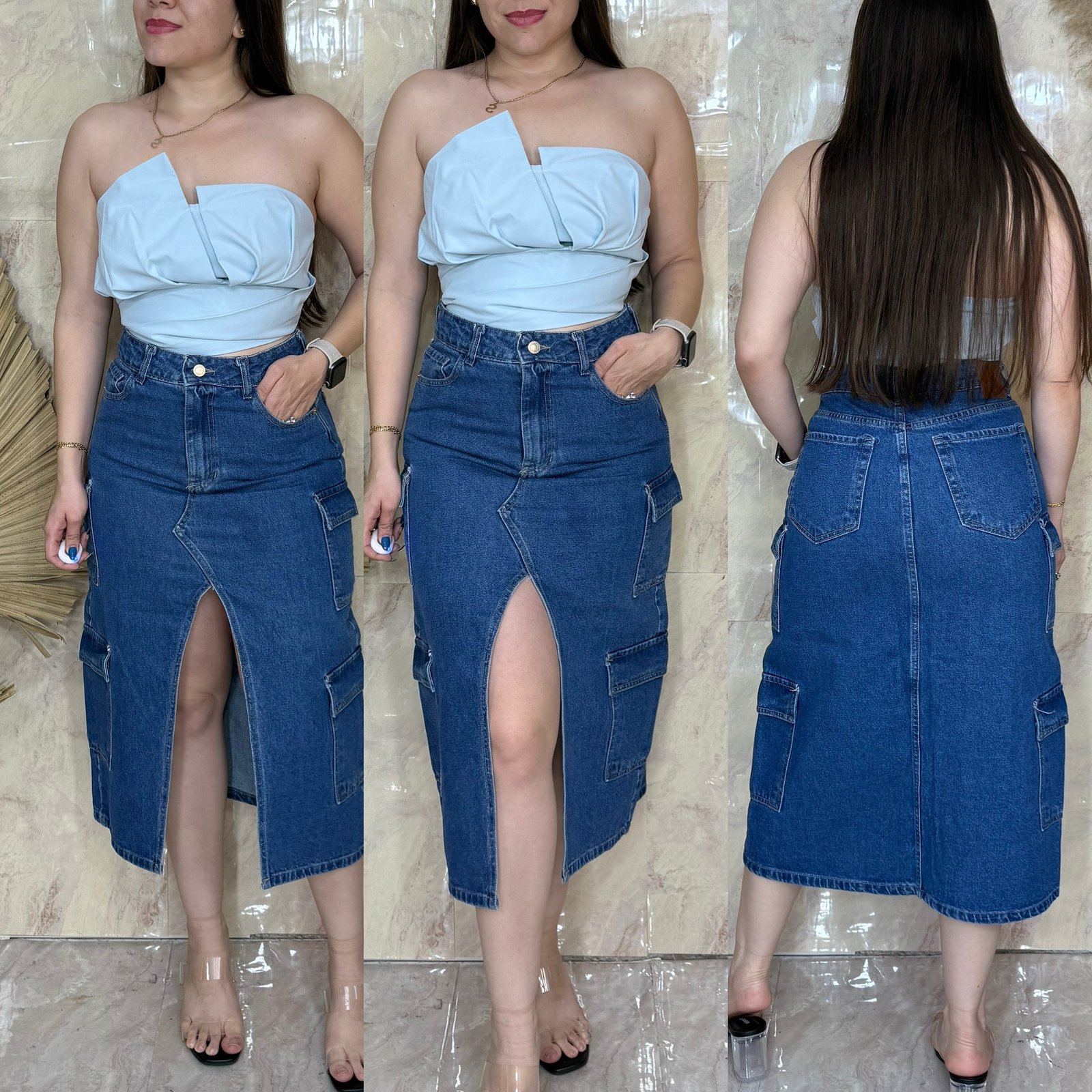 Falda de jeans cargo