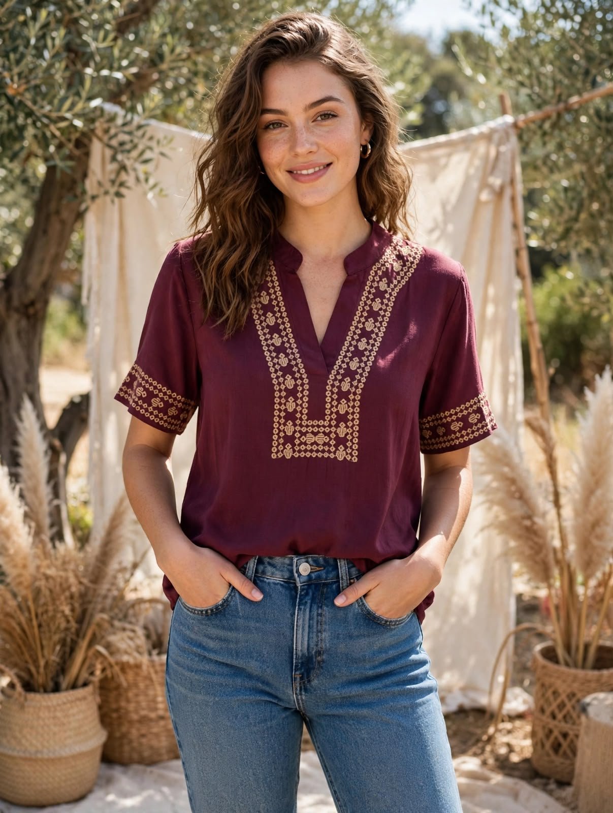 blusa de lino con bordados